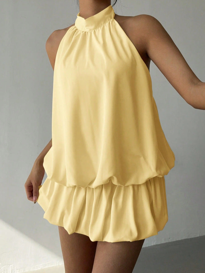 Dame sommerligt minikjole med halterneck og asymmetrisk design Skovae