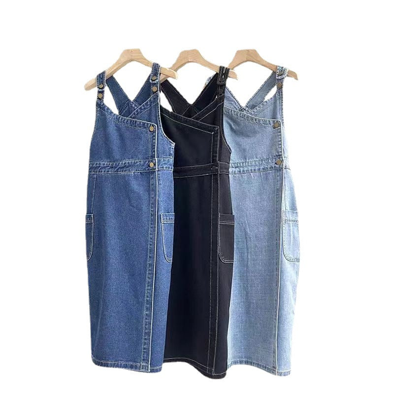 Dame Krydse-Ryg Denim Stropkjole Stilla