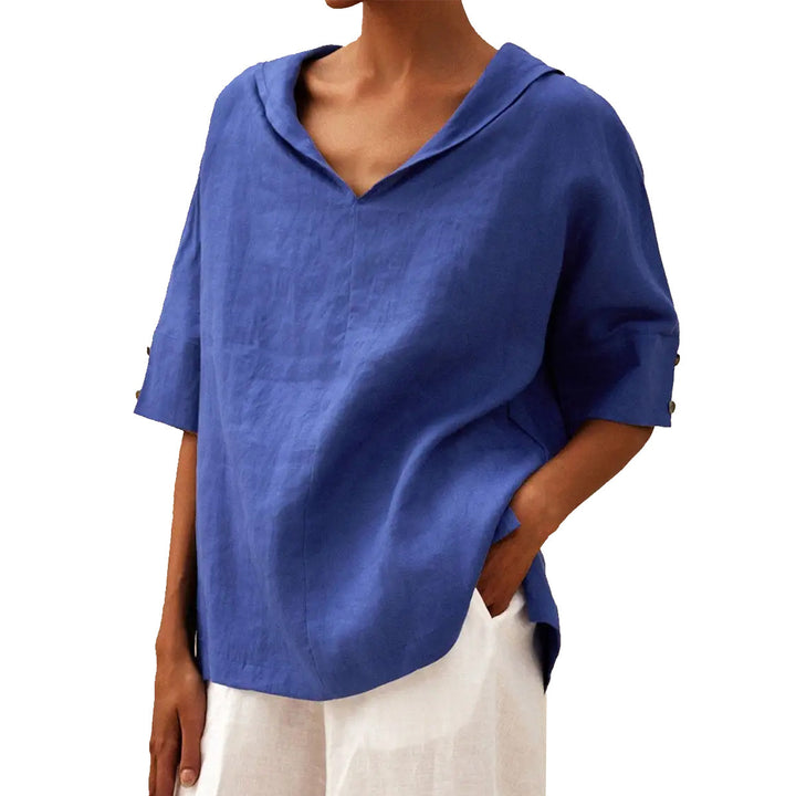 Dame afslappet linned blouse med hætte og korte ærmer Stilla