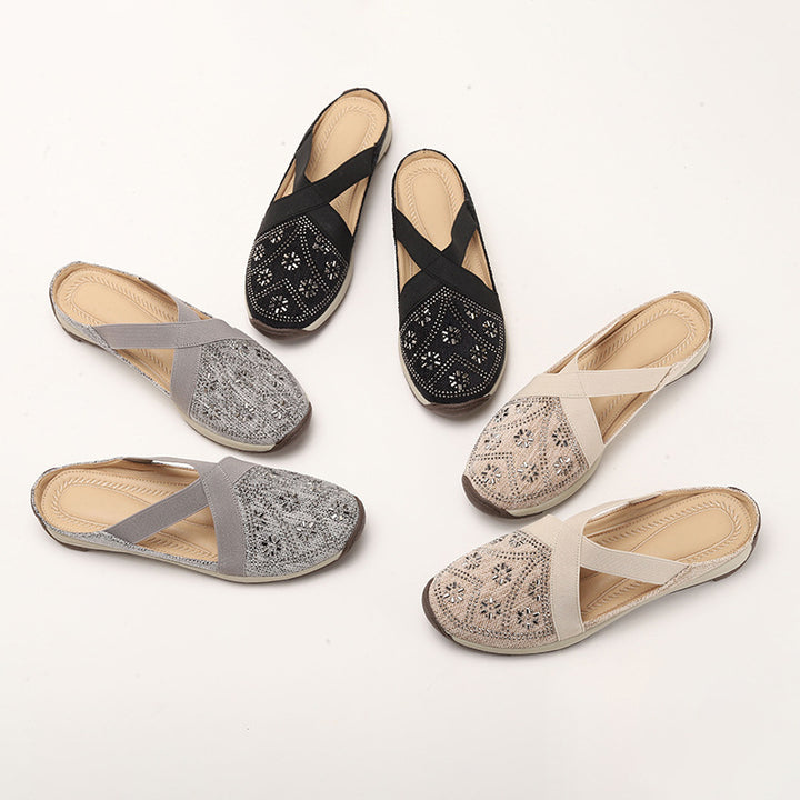Dame slippers med modeapplikation og elastiske remme Stilla