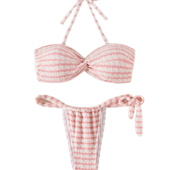 Dame bandeau-bikini med justerbare sløjfer og moderne ribstruktur Stilla