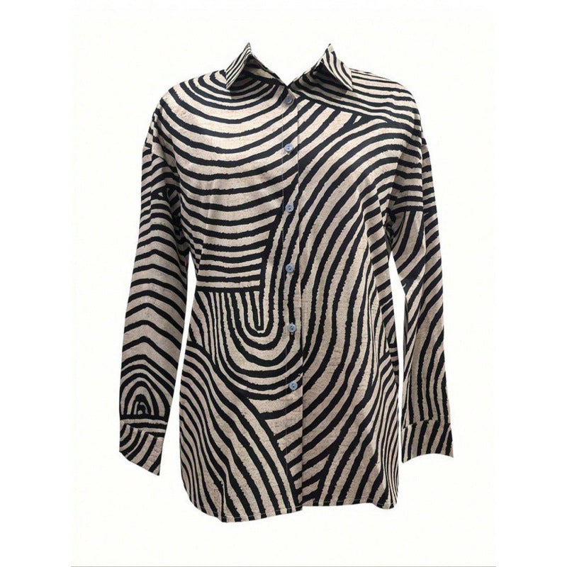 Kvinder Button-Up Abstrakt Stribet Bluse Stilla