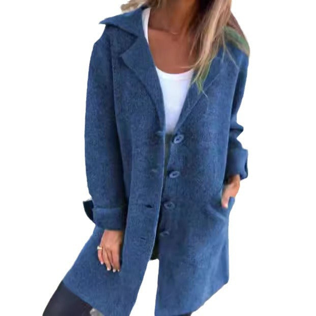 Dame Casual Uldfrakke med store lommer og dekorative knapper Stilla