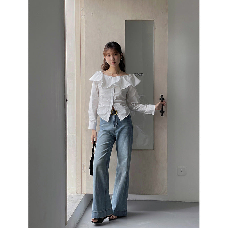 Dame Off-Shoulder Bluse med ruffle detaljer og tætsiddende snit Stilla