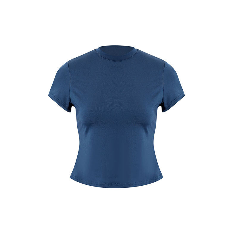Dame afslappet cropped T-shirt i hudvenligt materiale med rund halsudskæring Skovae