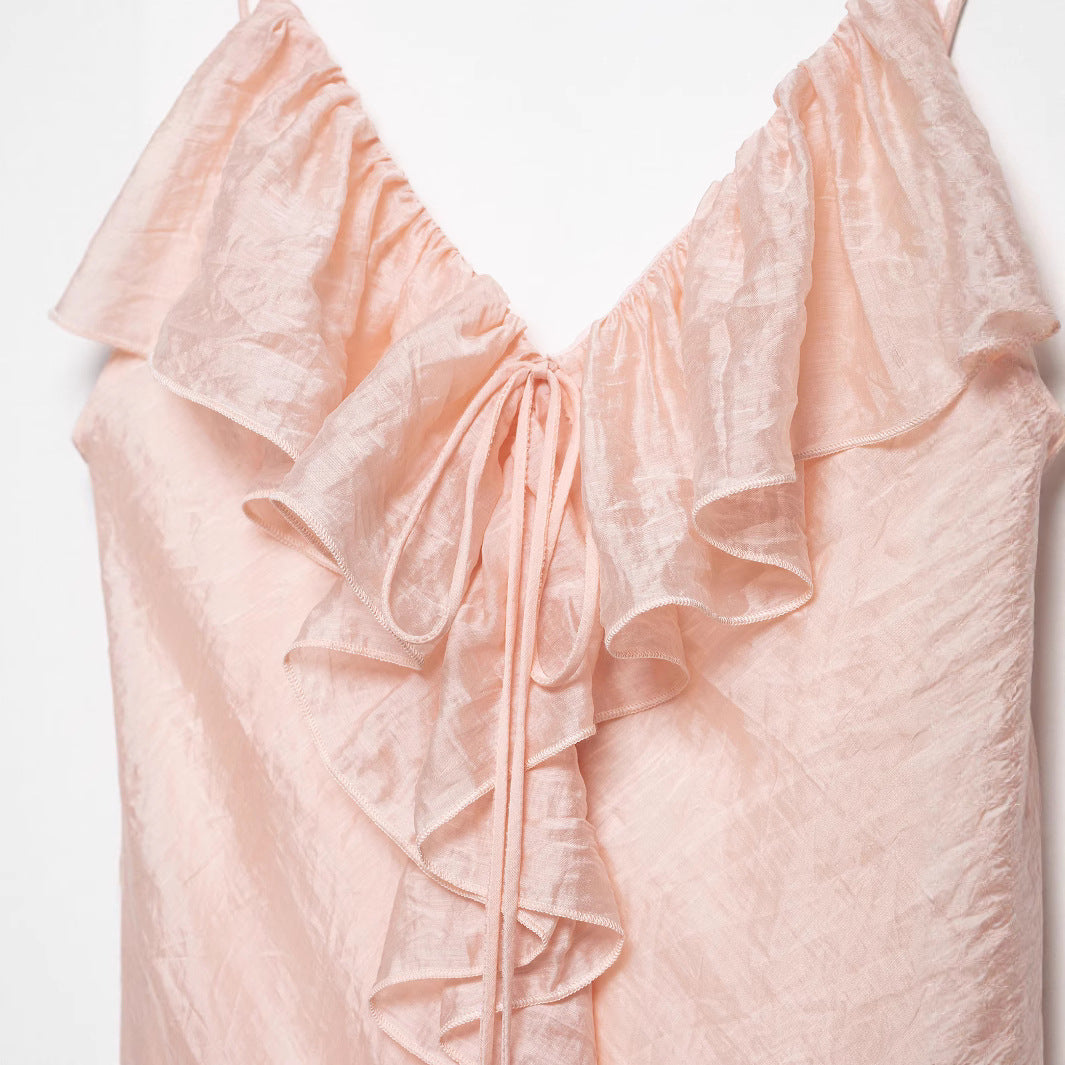 Femme Rynkesatin-Maxi-Kjole med justerbare stropper Stilla