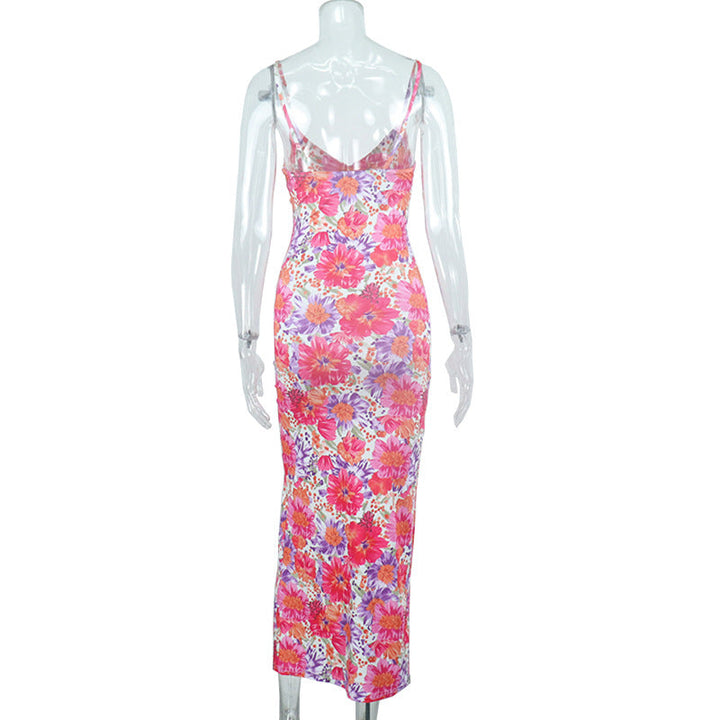 Stilla | Mode Blomsterprint Spaghettistrop Split Maxi Kjole