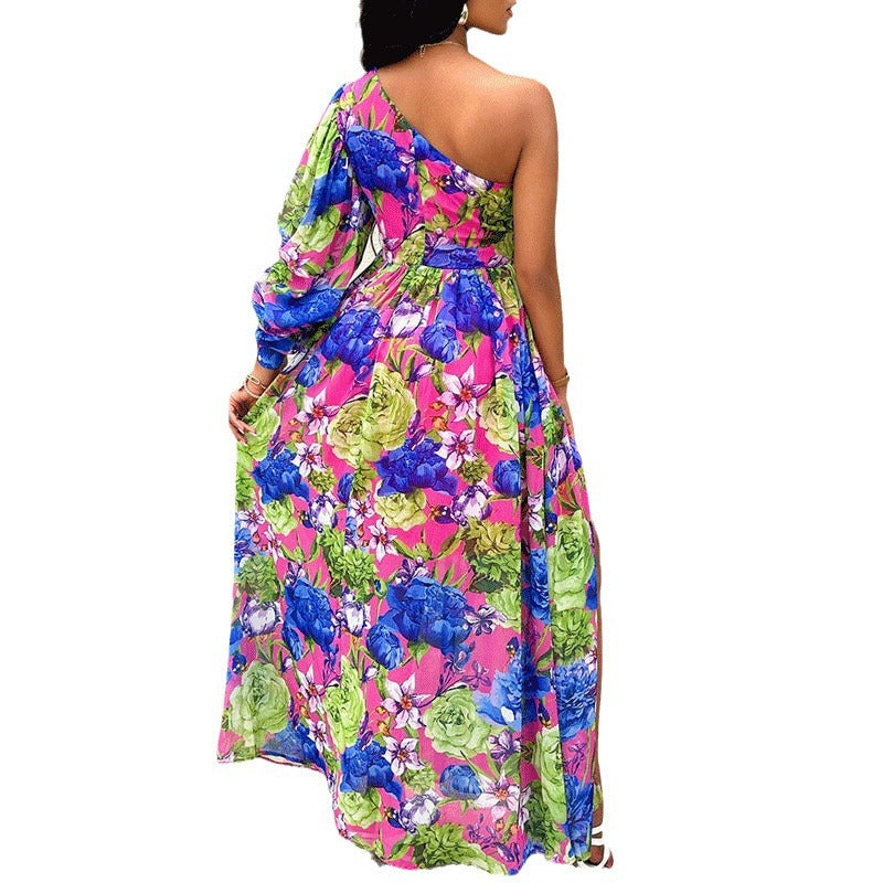 Dame Maxi-kjole med asymmetrisk snit og floral design Stilla