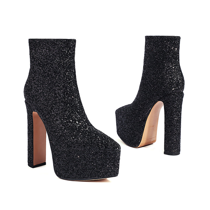 Femme Glitrende Plattform Stiletto Støvler Stilla
