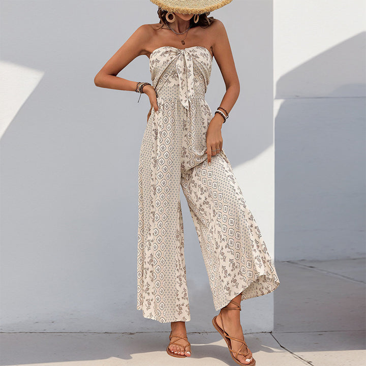 Dame jumpsuit med bandeau-top og vide ben Stilla