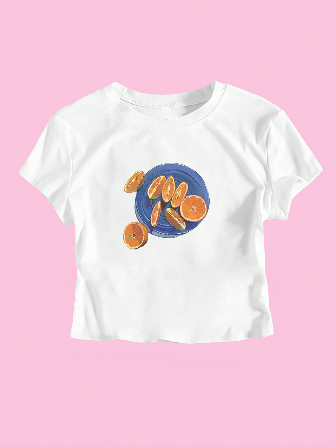 Dame Crop-T-Shirt med frugtagtig design og afslappet skæring Skovae
