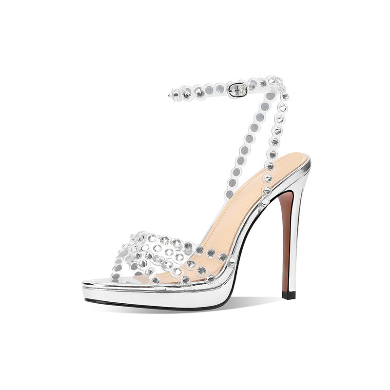 Femme Strappy Hochglans Krystal-besatte Stiletto-sandaler Stilla