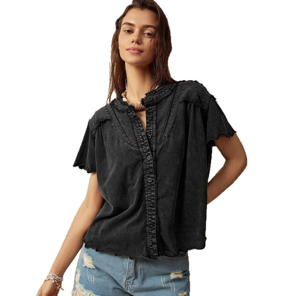 Dame Løst Denim Blusenshirt Stilla