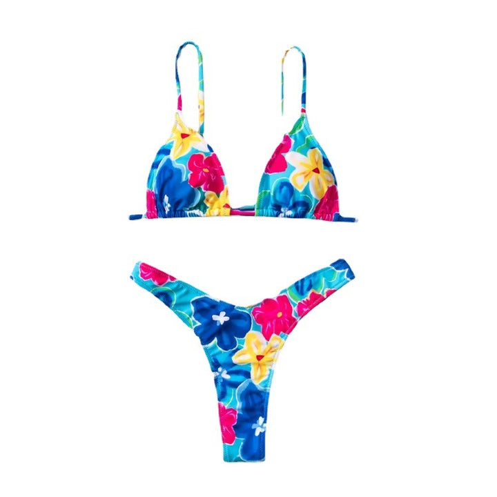 Dame triangel-bikini med højt skåret snit og farverigt mønster Stilla