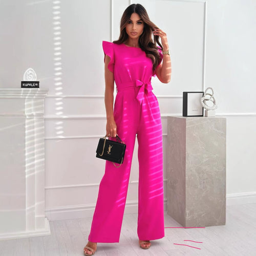 Dame elegant jumpsuit med afslappet taljebælte og flæsedetaljer Stilla