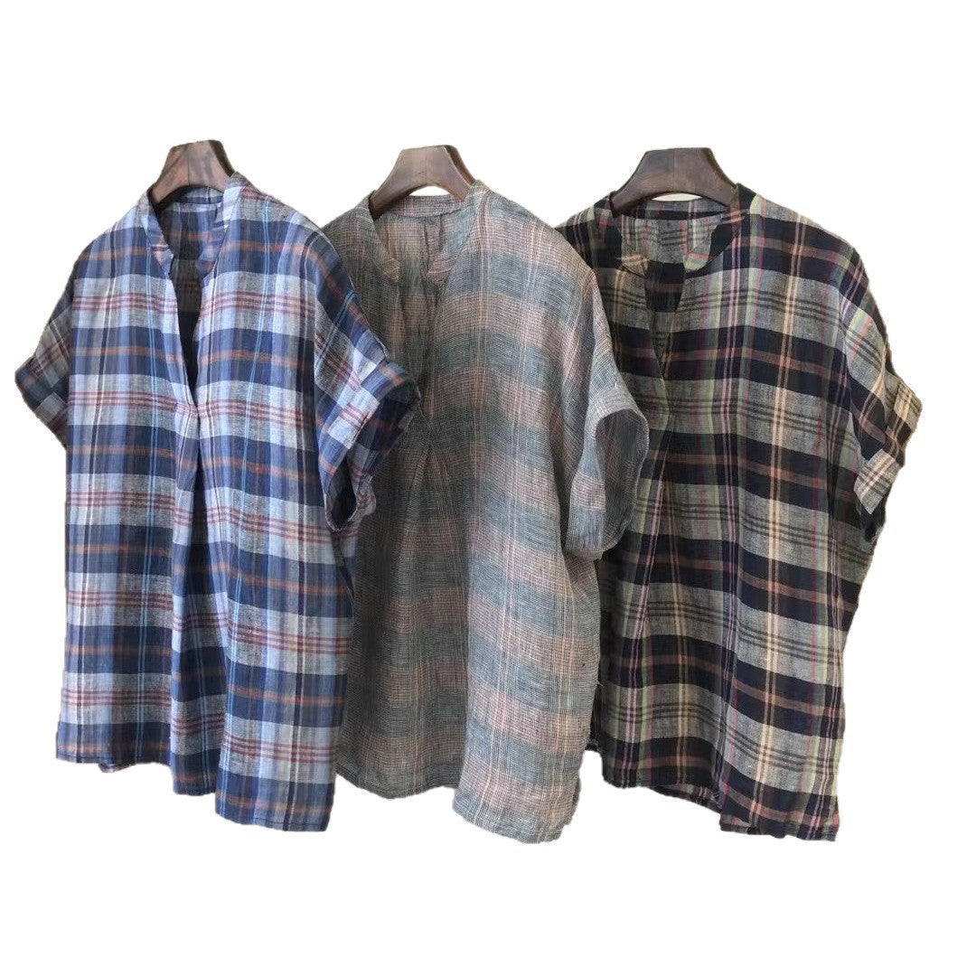 Femme Kortærmet Ternet Button-Up Skjorte Stilla