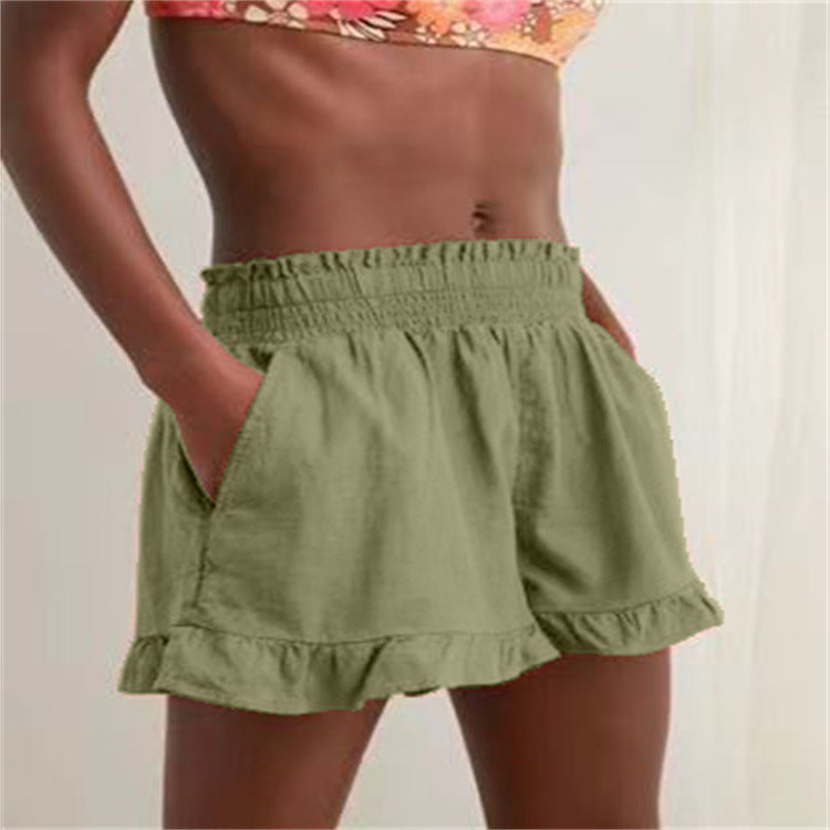 Dame mode shorts med flæse kant og elastisk talje Stilla