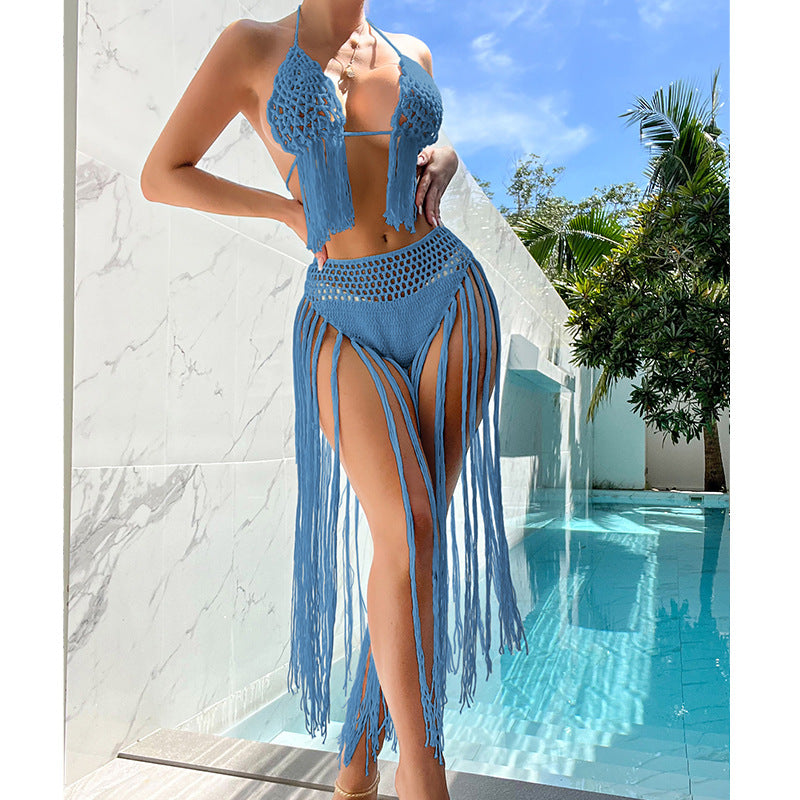 Dame Hæklet Bikini-Sæt med frynsede detaljer og charmerende hulstruktur Skovae