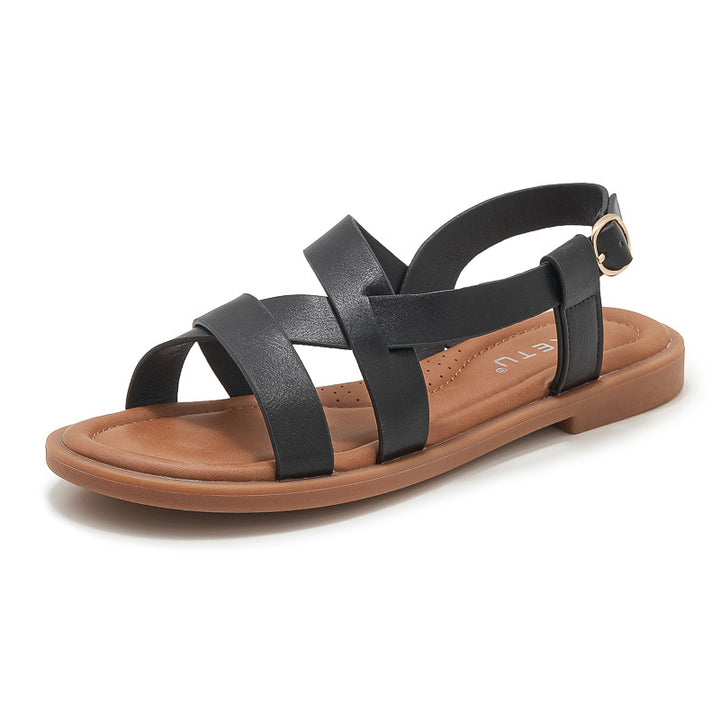 Dame sandaler med elegant krydsrem og justerbar hælrem Stilla