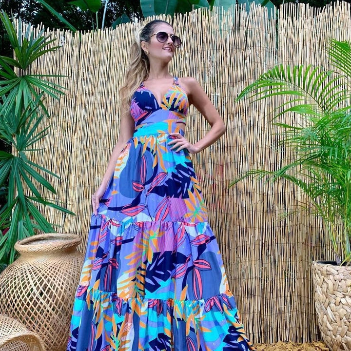 Dame Maxi-kjole med blomsterdesign og raffineret snit Stilla