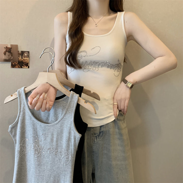 Dame Sleek Rib-top med Strassdetaljer Stilla