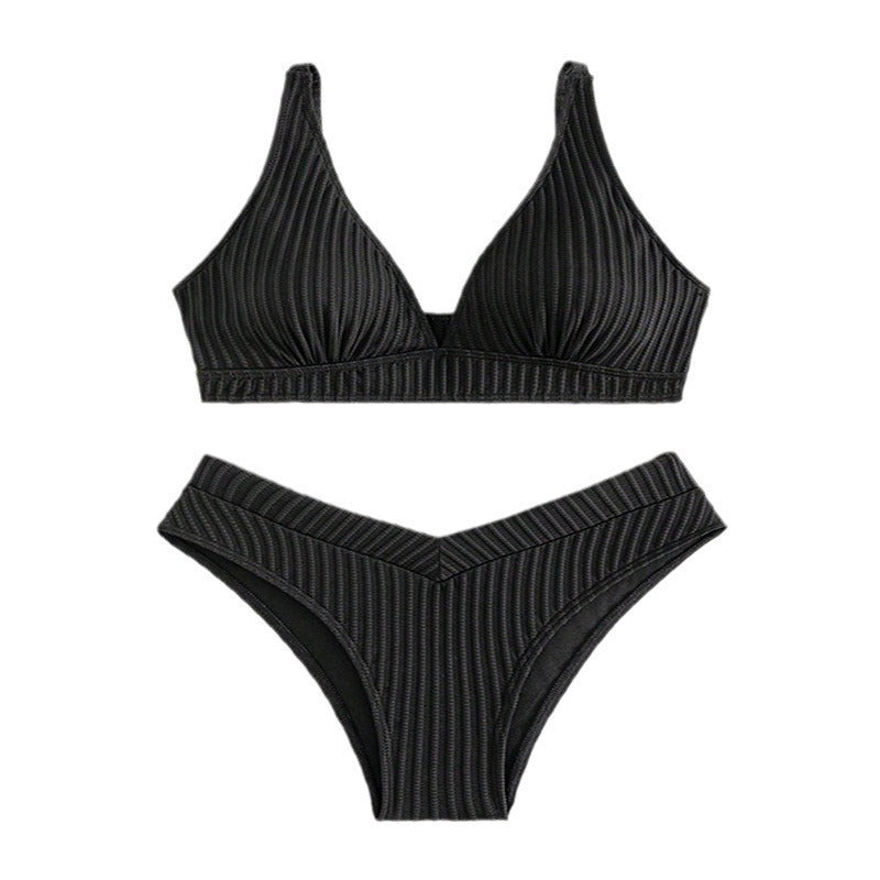 Dame bikinisæt med høj talje og raffineret ribdesign Skovae