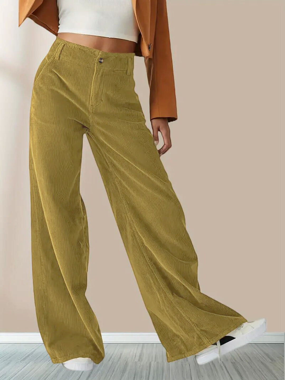 Dame Elegant, bred Chino-buks med praktiske lommer og høj talje Stilla