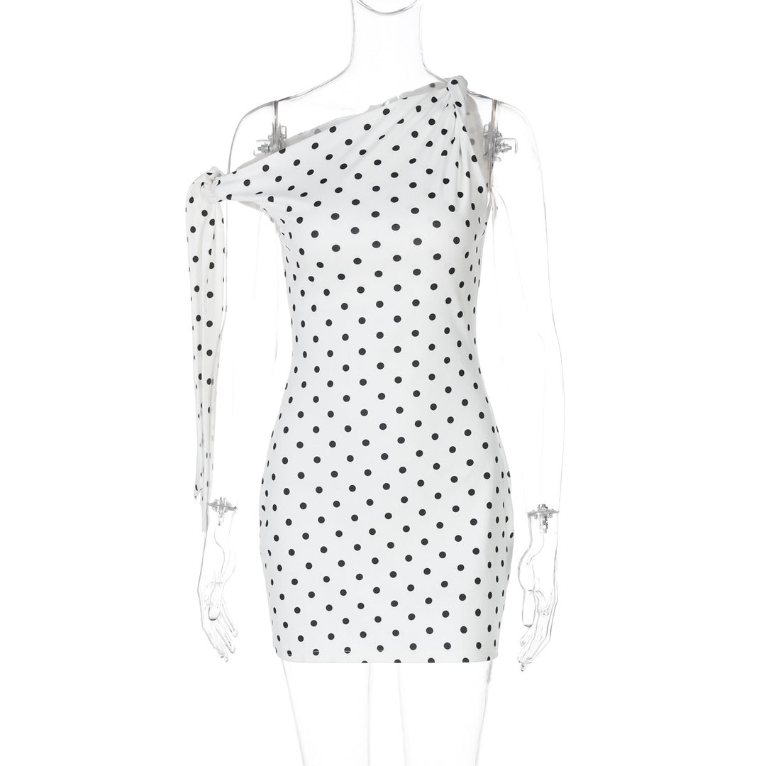 Dame Polka Dots Mini Kjole med asymmetrisk Snit Stilla