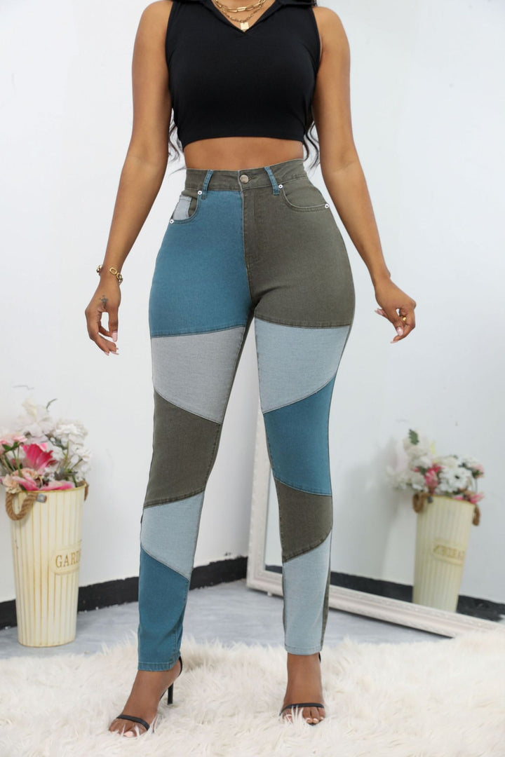 Damer Mode Skinny Jeans i kreativ patchwork-design med høj talje Stilla