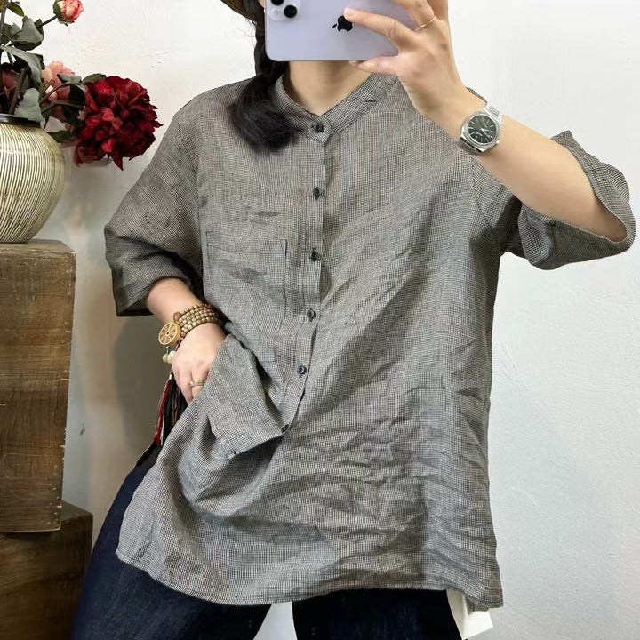 Femme Casual Størrelser Knap-Ned Linned Bluse Stilla