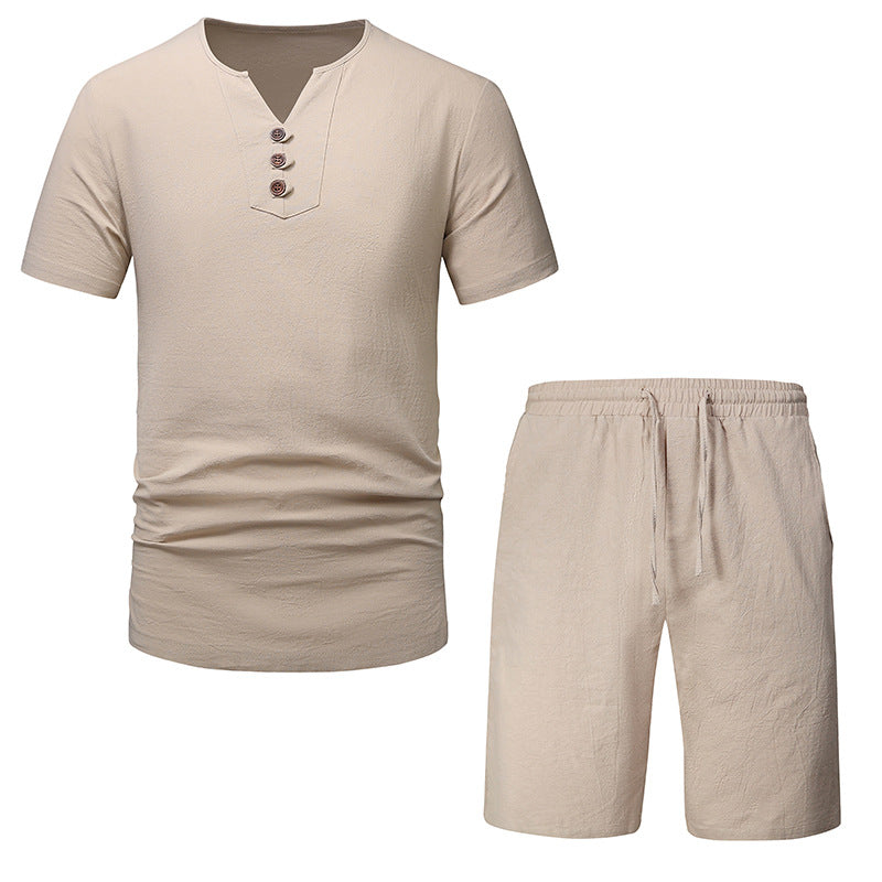 Herrer fritids Henley overdel og shorts sæt Stilla