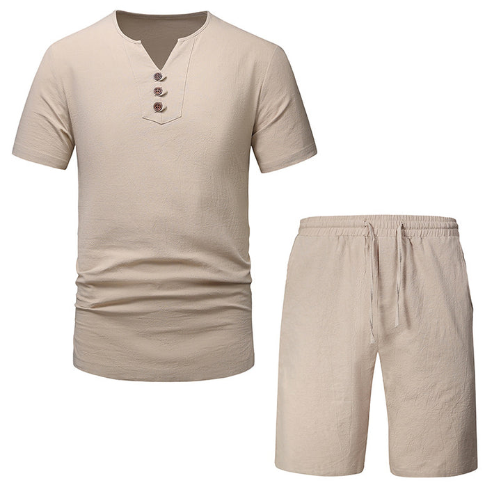 Herrer fritids Henley overdel og shorts sæt Stilla