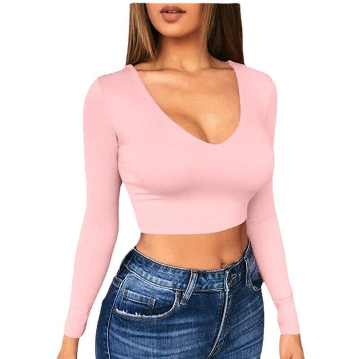 Dame Cropped Langærmet T-shirt med V-hals Stilla