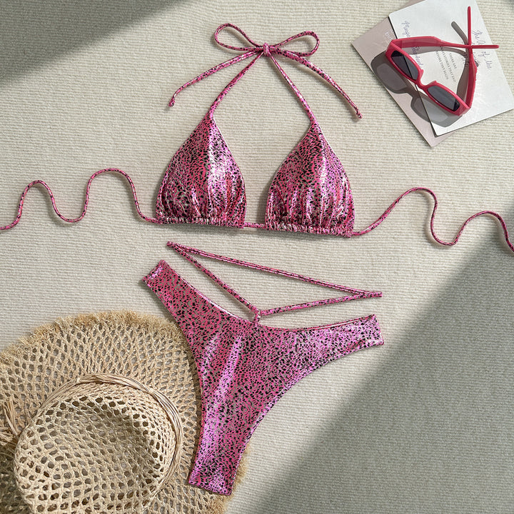 Dame Triangel-Bikini med justerbare snørredetaljer og glitrende design Stilla
