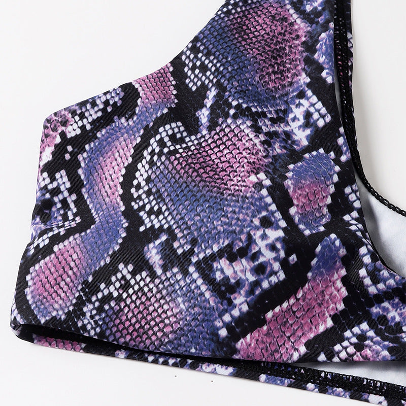 Dame Triangel-Bikini-sæt med trendy slangeprint Skovae