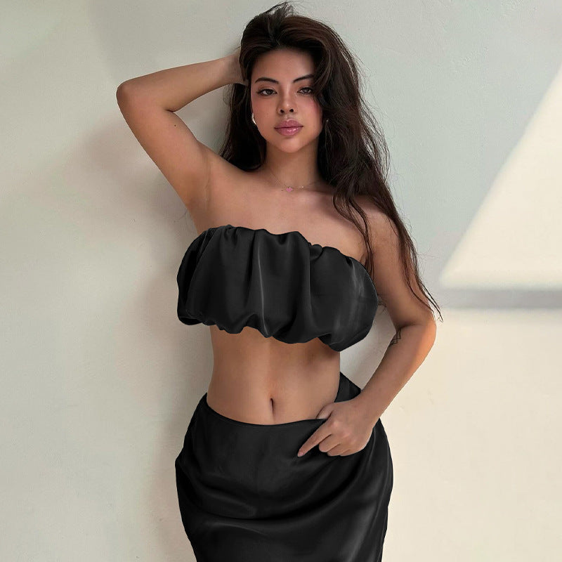Dame Stilfuld Bandeau-top med voluminøst flæsedesign Stilla