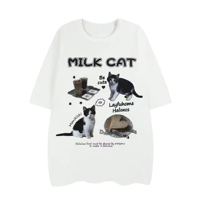 Dame T-shirt med kreativ katte-design og humoristisk tryk Stilla