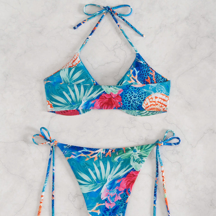 Dame bikini sæt med blomster mønster miks og justerbare bånd Skovae