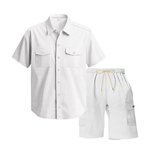 Herrer kortærmet skjorte med praktiske lommer og afslappede cargo-shorts Stilla