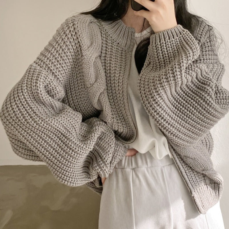 Femme Chunky Åben Front Strikjakke Stilla