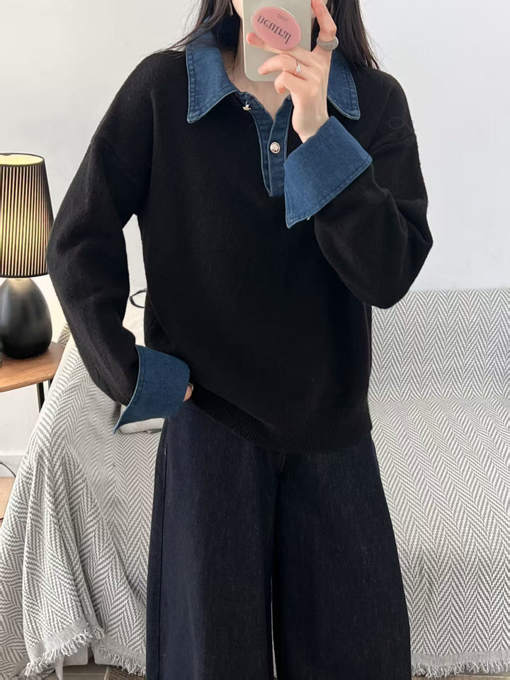 Kvinders hyggelige sweater med sporty krave Stilla