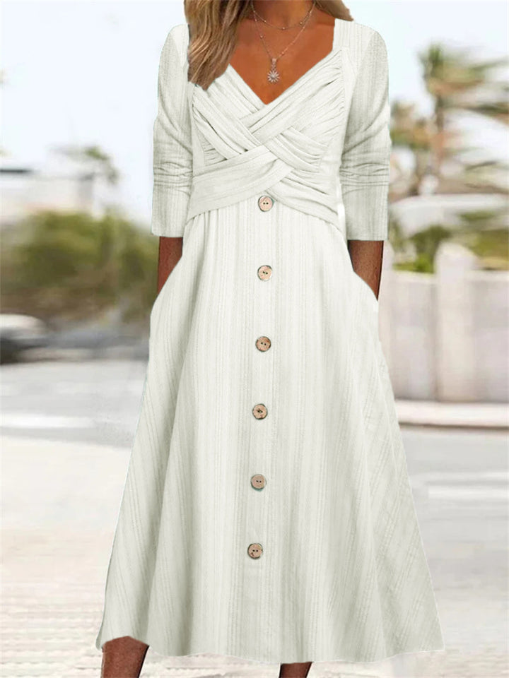 Dame Button-Down Maxi Kjole med krydset overdel Detalje Stilla