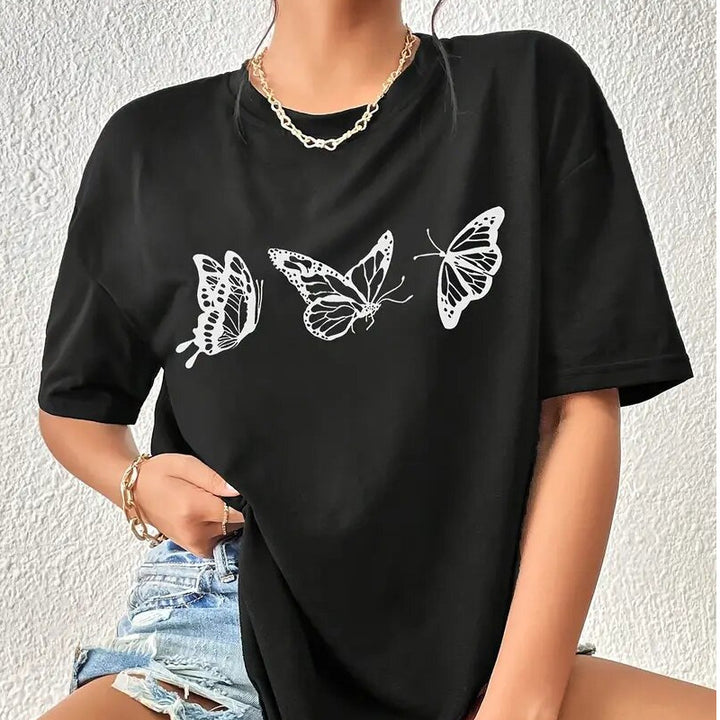Dame T-shirt med stilfuldt sommerfugleprint Stilla