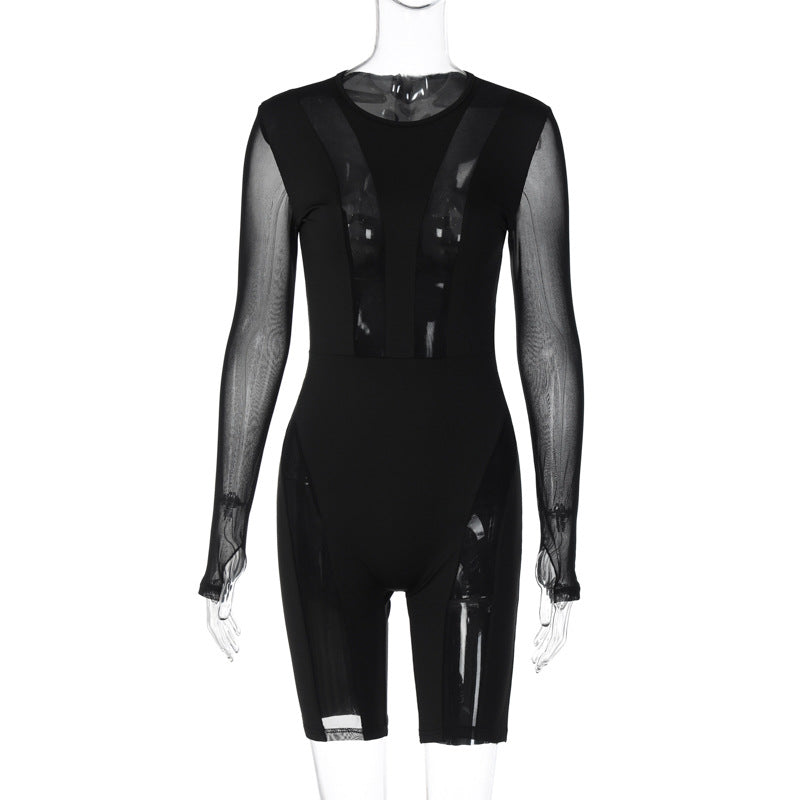 Dame Elegante gulvlange jumpsuit med kunstneriske gennemsigtige indsatser Stilla