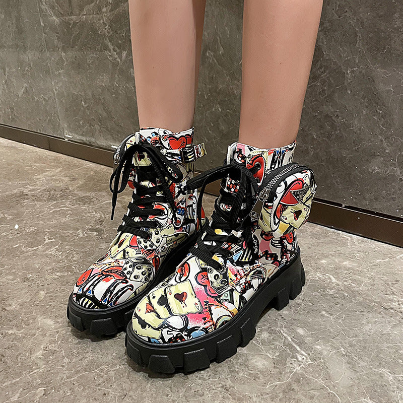 Dame mode Ankle Boots med grafiske mønstre og stabil sål Stilla