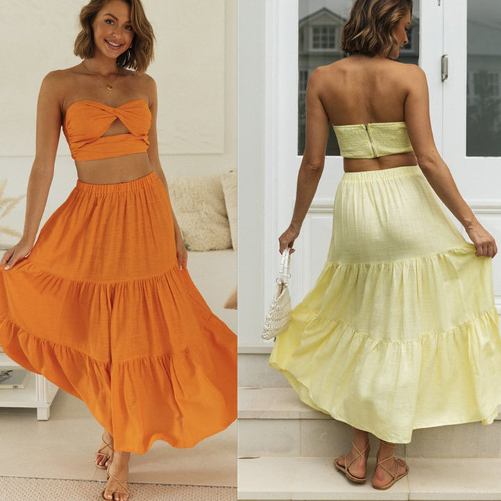 Damer To-dels Sæt bestående af Crop Top og Maxi Skirt med Luftig Silhuet Stilla