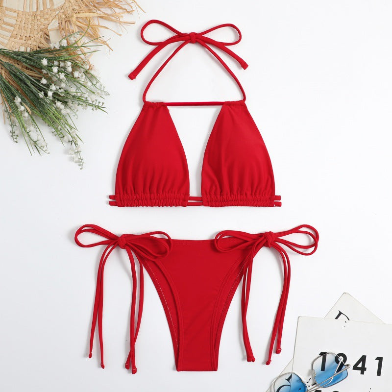 Dame trekant-bikini med fleksible snore og moderigtig snit Skovae