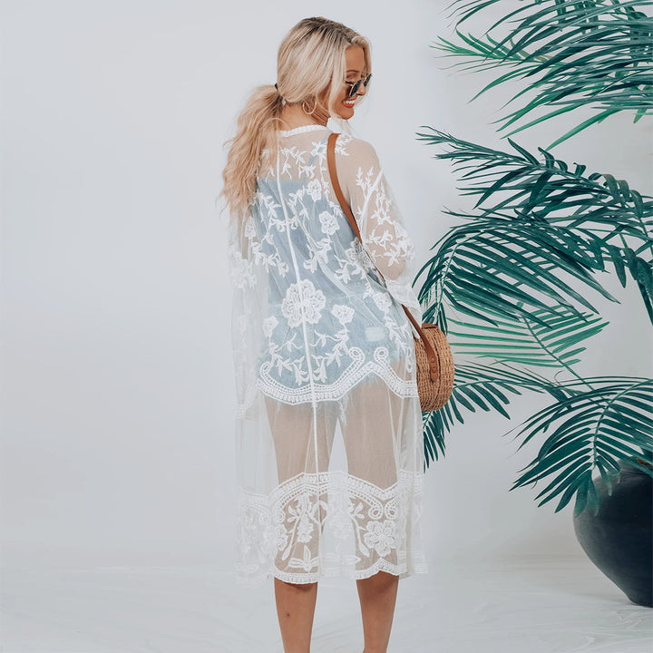 Dame gennemsigtig kaftan med blomster mønster Stilla