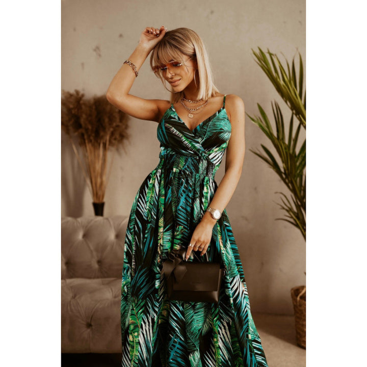 Dame Tropical Print Maxi Kjole med justerbare Spaghettistropper Stilla