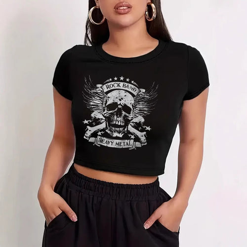 Damer Crop T-Shirt med moderne grafiktryk Skovae